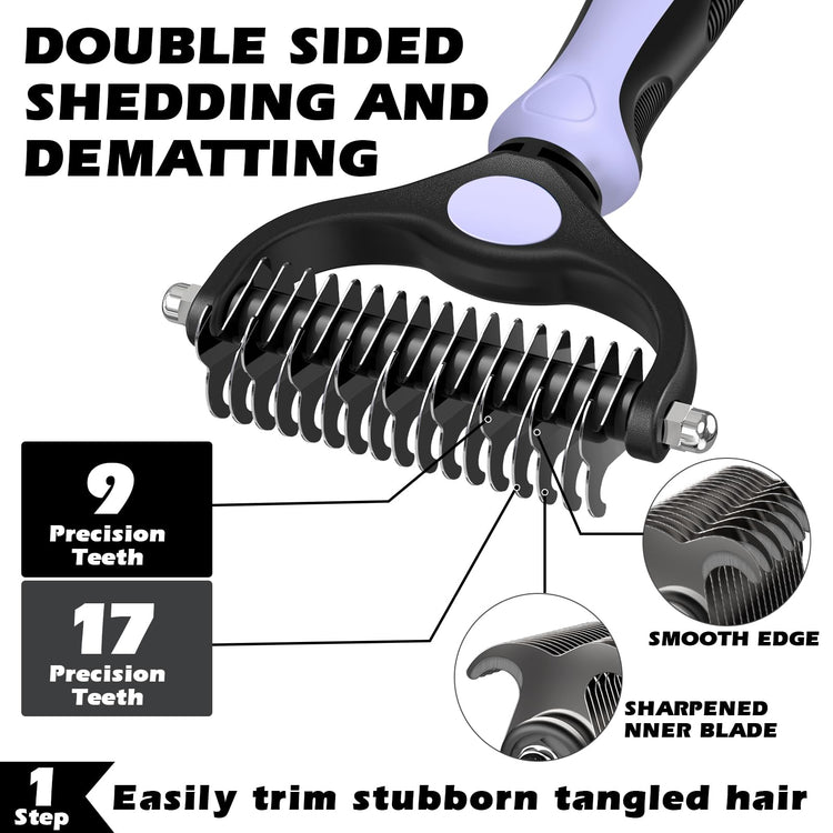 Augwind 7 in 1 Pet Grooming Kit - Dog&Cat Comb, Deshedding Brush, Nail Clipper with File, Bath Brush - Premium Pet Supplies (Blue)
