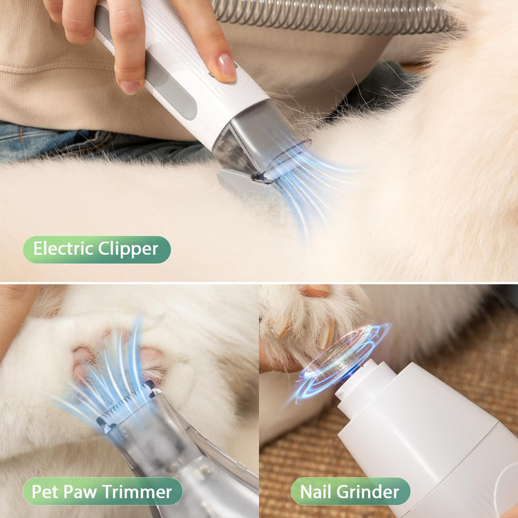 Afloia 6-in-1 Dog Grooming Kit, Pet Grooming Vacuum for Shedding, Dog Hair Vacuum with Clipper Nail Trimmer Grinder, Pet Brush Groomer at Home, Low Noise Cats Hair Remover, 1.5L Dust Cup, Pink