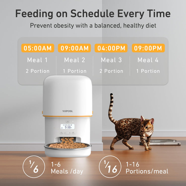 Yuposl Automatic Cat Feeders - 2L Cat Food Dispenser Easy to Use, Timed Automatic Pet Feeder with Over 180-day Battery Life, 1-6 Meals Dry Food Programmable Portion Control Also for Dogs
