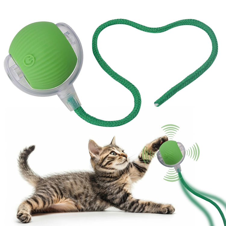 Interactive Cat Dog Toy Ball: Indoor Small Automatic Moving Smart Rolling Fun Pet Game with Led Light and String Tail for Motion Activated, Cute Kitten Puppy Present, Exercise Wheel Supplies (Yellow)