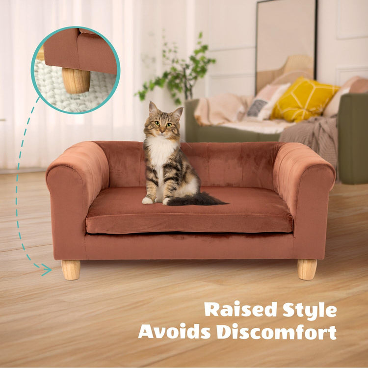 CRITTER SITTERS 33” Faux Suede Ped Bed in Brown, Durable Washable Sofa Couch for Small & Medium Cats & Dogs, Must Have Accessory for Yorkies, Shih Tzus & Frenchies, Kitten & Puppy Essential Furniture