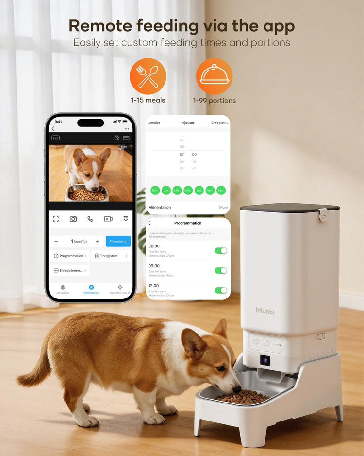 Automatic Dog Feeder with Elevated Stand - 7L Cat Food Dispenser with Large Food Tray, Timed Auto Cat Feeder for Dry Food, 6 Meals Per Day, No-Jam, Freshness Design, Detachable for Easy Clean
