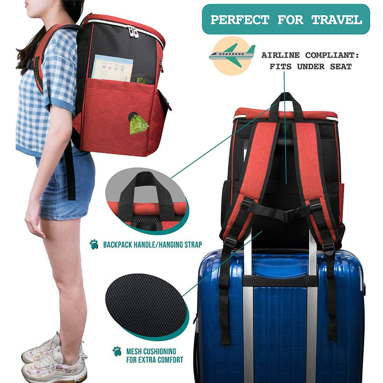 PetAmi Dog Travel Bag Backpack, Airline Approved Dog Bags for Traveling, Puppy Diaper Bag Supplies, Pet Camping Essentials Hiking Accessories Dog Mom Gift, Food Container, Collapsible Bowls, Gray