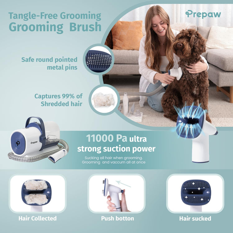 4-in-1 Pet Grooming Kit with Vacuum for Dog Shedding, 11000Pa Suction Power, Whisper Quiet, USA Design, Multi-Filtration System, 2.5L Trash Can, Auto-Protection, Low Noise, Home Grooming