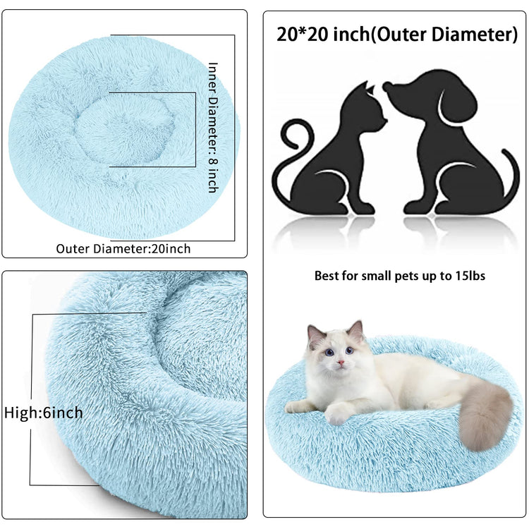 Dog Bed for Small Medium Large Dogs Cats, 20 inch Calming Washable-Round Cozy Soft Pet Bed for Puppy and Kitten with Slip-Resistant Bottom