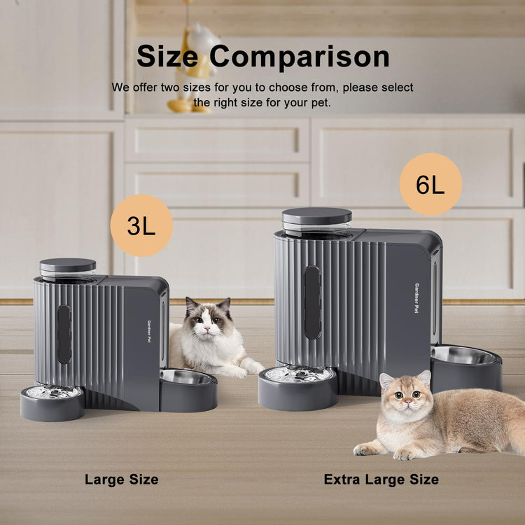Gardner Pet Automatic Gravity Cat Food Feeder and Water Dispenser Stainless Steel Two-in-One Set Large Capacity Dispenser for Pets Dogs, Puppies, Kittens-(0.8 Gallons x 2)