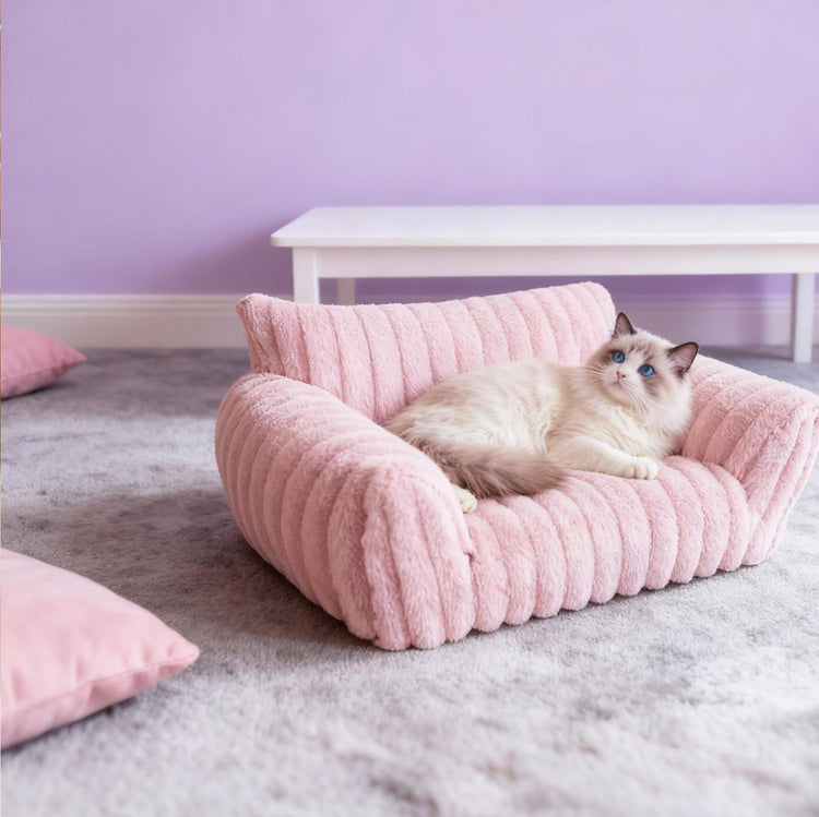 Cat Couch for Pets - Cute Cat Beds for Indoor Cats with Removable Cover, Washable Soft Corduroy Plush, Fluffy Supportive Pet Sofa Chair for Small Dog & Cats, 30 inch Brown