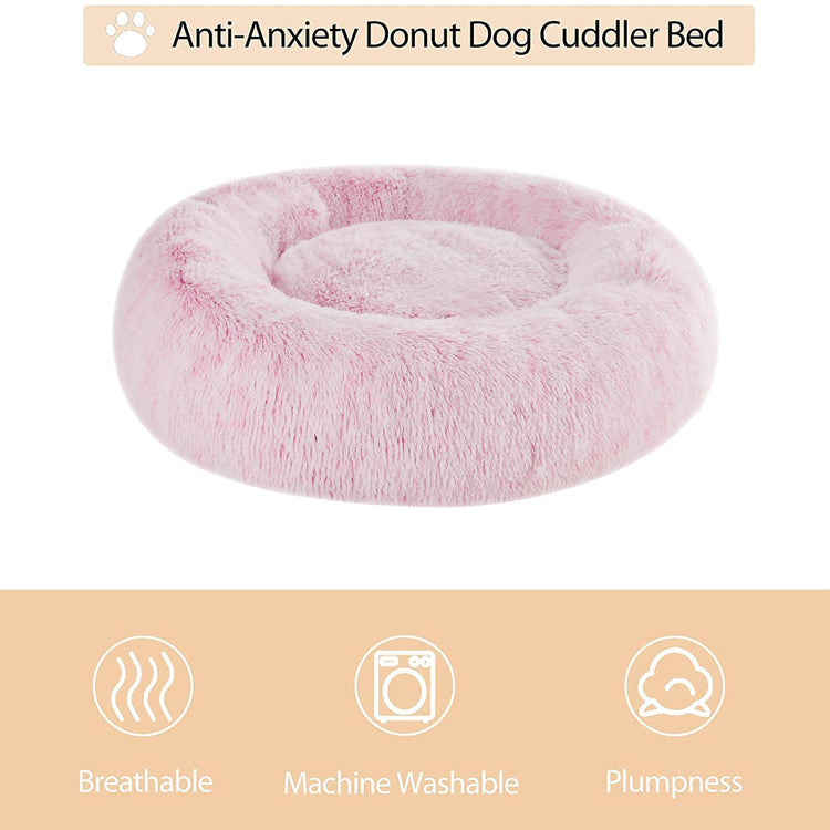 WNPETHOME Calming Dog Bed & Cat Bed, Anti-Anxiety Donut Small Dog Bed, Fluffy Faux Fur Cats Cushion Puppy Bed for Small Pets and Cats (24 x 24 inch, Light Coffee)