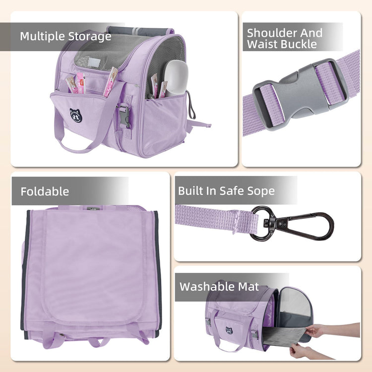 Lollimeow Expandable Cat Carrier Backpack for Large Cats - Airline Approved Pet Carrier Backpack for Small Dogs, Hiking & Travel, Waterproof with Breathable Mesh, 14lbs Capacity (Plum, Standard)