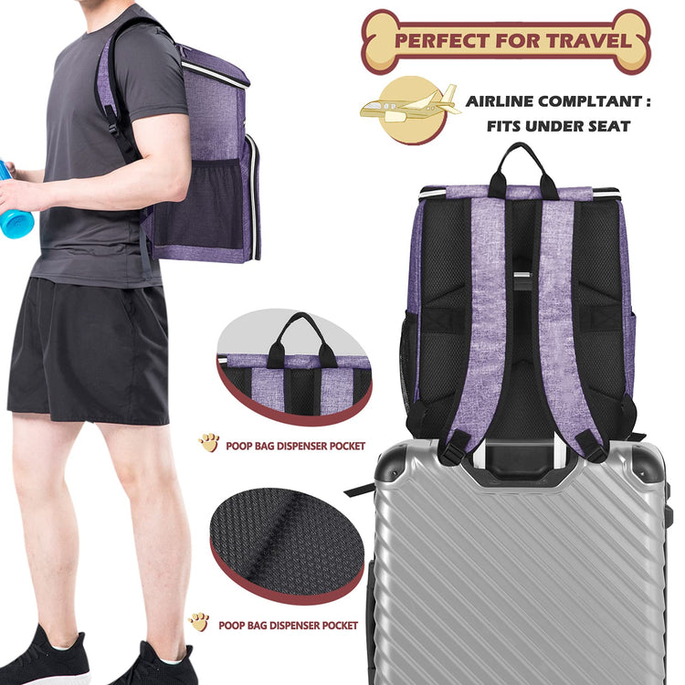 BAGLHER丨Dog Travel Bag Backpack, Airline Approved Pet Supplies Backpack, Dog Travel Bag with 2 Silicone Collapsible Bowls and 2 Food Baskets, Black