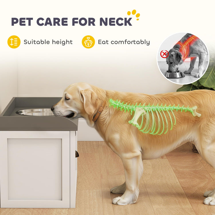 PawHut Dog Feeding Station with Storage Drawer, Dog Food Storage Cabinet with 2 Removable Elevated Pet Bowls for Large Sized Dogs, Coffee