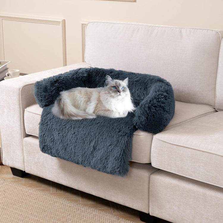 Calming Dogs/Cats Bed Mats, Dog Pad Washable Removable Couch Cover, Plush Long Fur Mat for Pets, Waterproof Lining, Perfect for Small, Medium and Large Dogs and Cats (Gradient Gray, 36"x31")