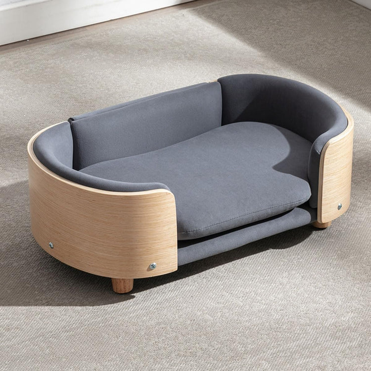Elevated Dog Bed Pet Sofa with Solid Wood Legs and Bent Soft Backrest, Pet Cat Stool Bed with Velvet Cushion,for Small and Medium Size Dogs Kitten, Dark Gray, Small Size