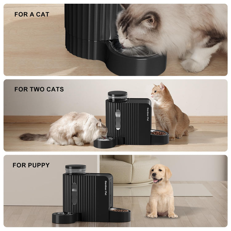 Gardner Pet Automatic Gravity Cat Food Feeder and Water Dispenser Stainless Steel Two-in-One Set Large Capacity Dispenser for Pets Dogs, Puppies, Kittens-(0.8 Gallons x 2)