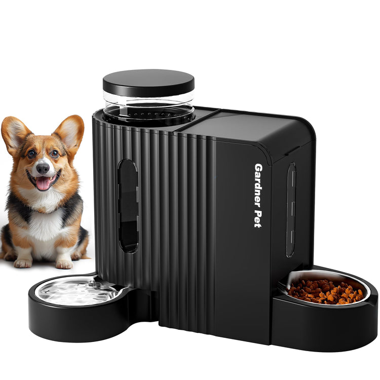 Gardner Pet Automatic Gravity Cat Food Feeder and Water Dispenser Stainless Steel Two-in-One Set Large Capacity Dispenser for Pets Dogs, Puppies, Kittens-(0.8 Gallons x 2)