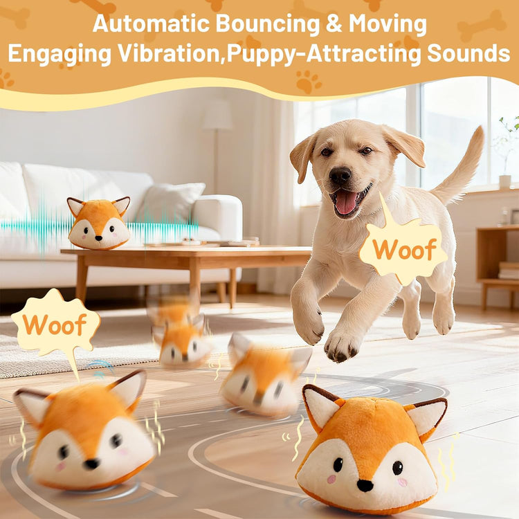 Interactive Fox Puppy Toy for Boredom Relief - Automatic Self-Moving, Bouncing & Vibrating with Sound for Entertainment & Play | Rechargeable & Chew-Resistant for All Breed Sizes