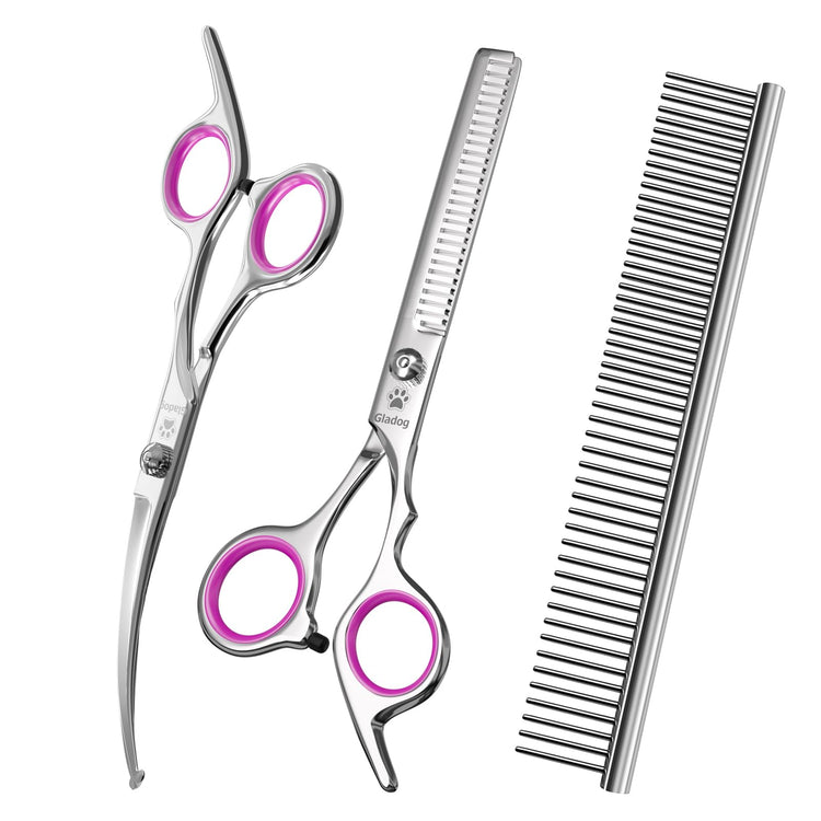 GLADOG Professional 5 in 1 Dog Grooming Scissors Set with Safety Round Tips, Sharp and Heavy-duty Pet Grooming Shears for Cats