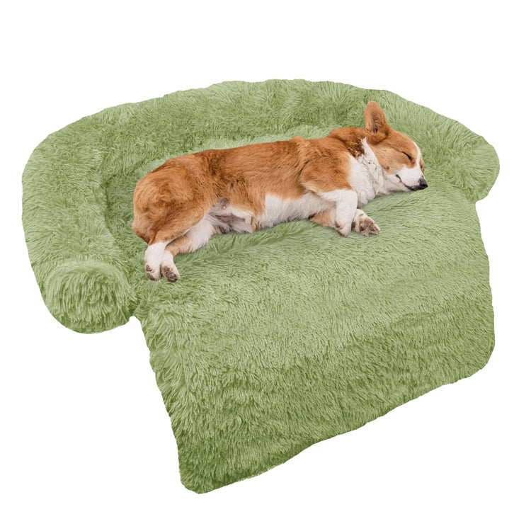 Calming Dog Bed Fluffy Plush Dog Mat for Furniture Protector with Removable Washable Cover for Large Medium Small Dogs and Cats (Small(35x31x5), Light Grey)