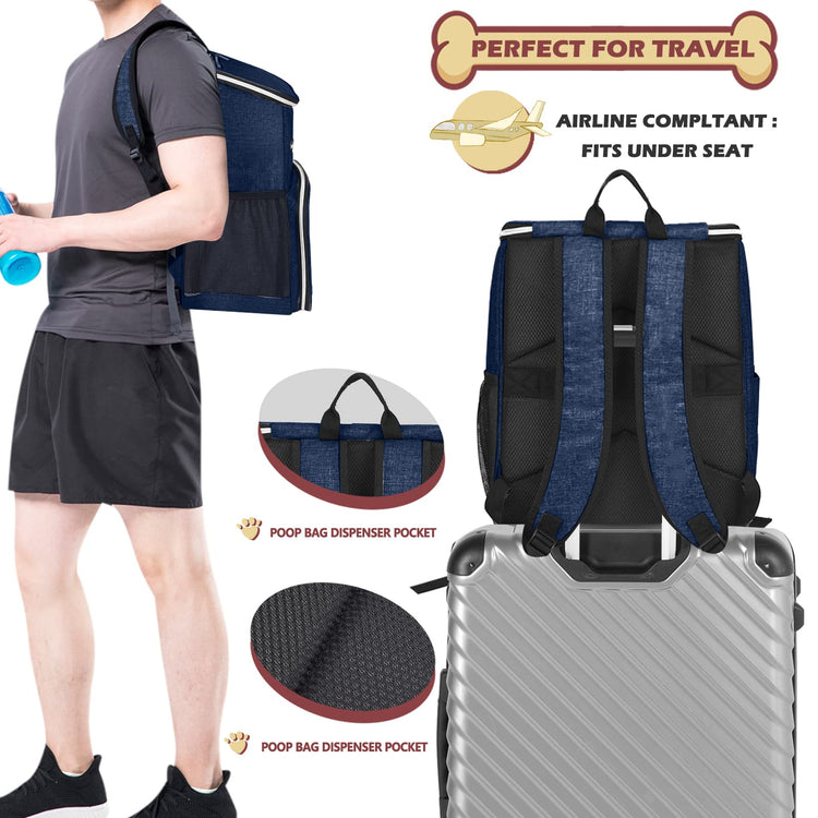 BAGLHER丨Dog Travel Bag Backpack, Airline Approved Pet Supplies Backpack, Dog Travel Bag with 2 Silicone Collapsible Bowls and 2 Food Baskets, Black