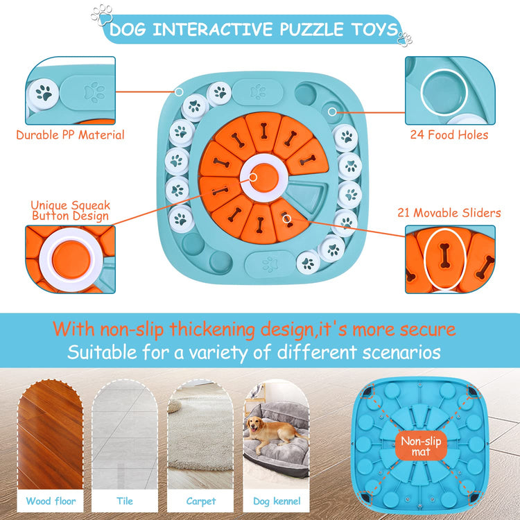 FOXMM Interactive Dog Treat Puzzle Toys for IQ Training & Mental Stimulating,Fun Slow Feeder,Large Medium Small Dogs Enrichment Toys with Squeak Design