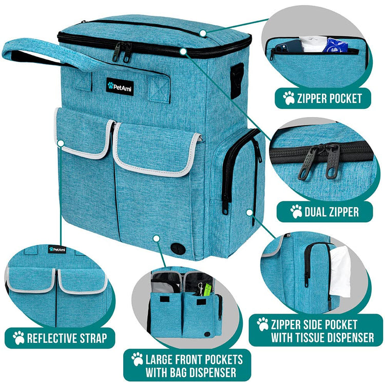 PetAmi Dog Travel Bag Pet Supplies Accessories Organizer for Traveling, Camping, Weekend; Cat Pet Travel Bag Kit Includes 2 Food Storage Containers, 2 Collapsible Bowls, 1 Feeding Mat (Purple)