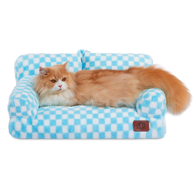Hollypet Fluffy Dog Cat Bed Pet Couch Beds Plush Soft Warming Machine Washable Puppy Bed with Non-Slip Bottom for Cats and Small Medium Dogs up to 25 lbs, Gray, 24" L x 18" W x 10" Th