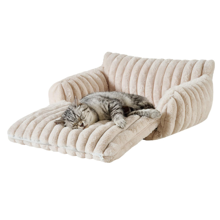 Hollypet Cat Bed Fluffy Plush Multifunctional Double-Layer Machine Washable Soft Warming Kitty Pet Couch Orthopedic Nest Beds for Small Cats Kitten and Dogs up to 13lbs, Khaki(25x20x13 inch)