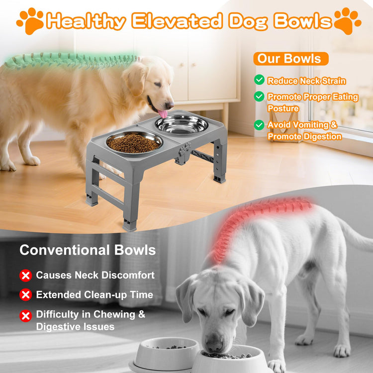 COMESOON Elevated Dog Bowls, 4 Height Adjustable Raised Bowl Stand with 2 Thick 50oz Stainless Steel Food Bowls Non-Slip Feeder Adjusts to 3.7'', 9.2'', 10.75'', 12.36'' Black, (DB-W01)