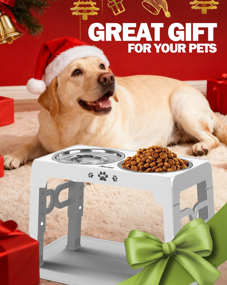 Jovrun Elevated Dog Bowls for Medium Large Size Dogs, Non-Slip Dog Feeder with 1*Stainless Steel Dishes & 1*Slow Feeder Bowl, 5 Heights Adjustable Raised Bowls to 3.15″-8.66″-9.84″-11.02″-12.2″