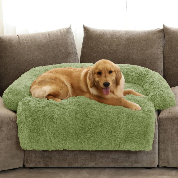 Calming Dog Bed Fluffy Plush Dog Mat for Furniture Protector with Removable Washable Cover for Large Medium Small Dogs and Cats (Small(35x31x5), Light Grey)