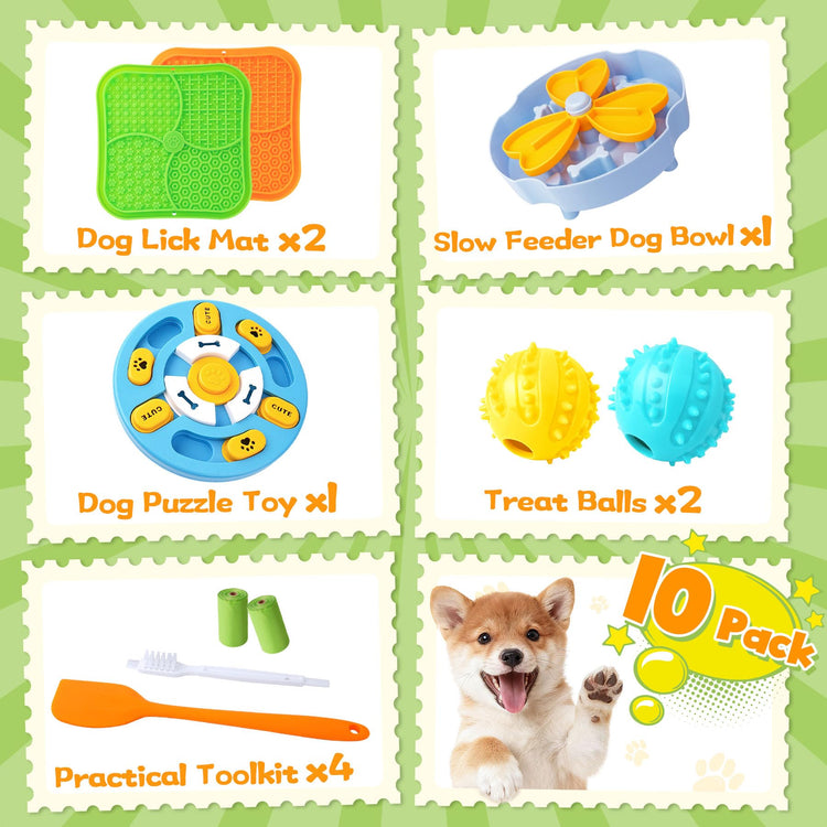 Forfon 9 Pack All-Around Dog Puzzle Toy Set -Mentally Stimulating Dog Enrichment Toys for Small to Medium Smart Dogs, Includes Dog Lick Mat with Suction Cups