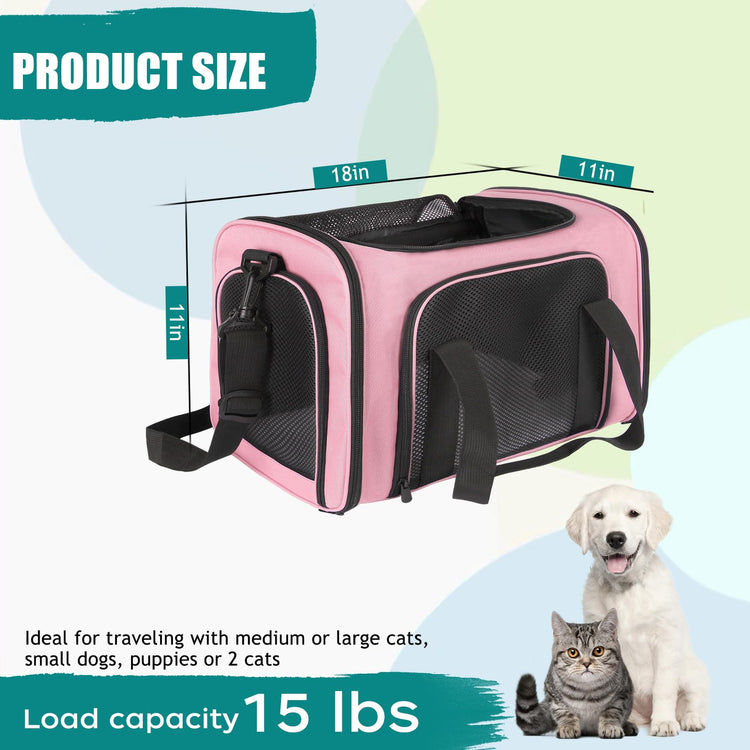 Cat, Dog Carrier for Small Medium Pet Carriers Up to15Lbs, Cats Carrier Soft- Sided Puppy Dogs Bag Portable Foldable Airline Approved Carrier Travel (Green 18 * 11 * 11)