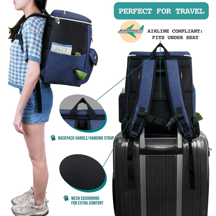 PetAmi Dog Travel Bag Backpack, Airline Approved Dog Bags for Traveling, Puppy Diaper Bag Supplies, Pet Camping Essentials Hiking Accessories Dog Mom Gift, Food Container, Collapsible Bowls, Gray