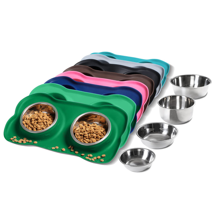 Hubulk Pet Dog Bowls 2 Stainless Steel Dog Bowl with No Spill Non-Skid Silicone Mat + Pet Food Scoop Water and Food Feeder Bowls for Feeding Small Medium Large Dogs Cats Puppies (Small, Blue)