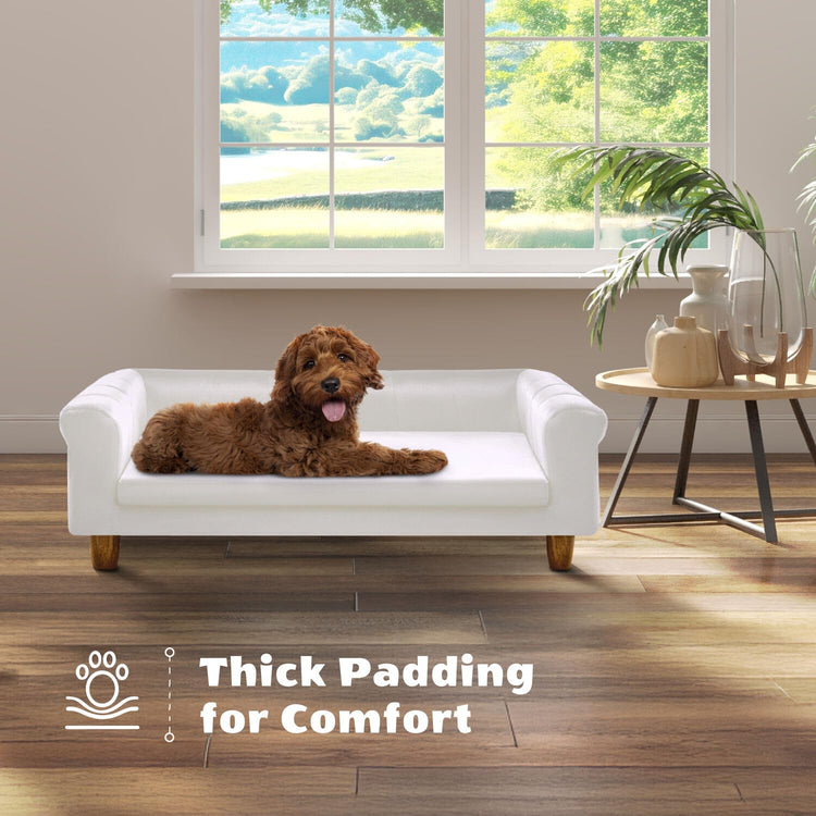 CRITTER SITTERS 33” Faux Suede Ped Bed in Brown, Durable Washable Sofa Couch for Small & Medium Cats & Dogs, Must Have Accessory for Yorkies, Shih Tzus & Frenchies, Kitten & Puppy Essential Furniture