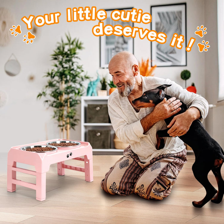 COMESOON Elevated Dog Bowls, 4 Height Adjustable Raised Bowl Stand with 2 Thick 50oz Stainless Steel Food Bowls Non-Slip Feeder Adjusts to 3.7'', 9.2'', 10.75'', 12.36'' Black, (DB-W01)