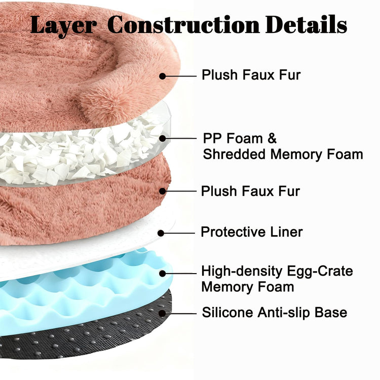 Orthopedic Dog Bed with Egg-Crate Base, Calming Dog & Cat Beds Long Plush with Raised Edges, Spine Friendly Pet Sleeping Mat for Small Medium Dogs, Machine Washable (Oval, Beige 26"x20")