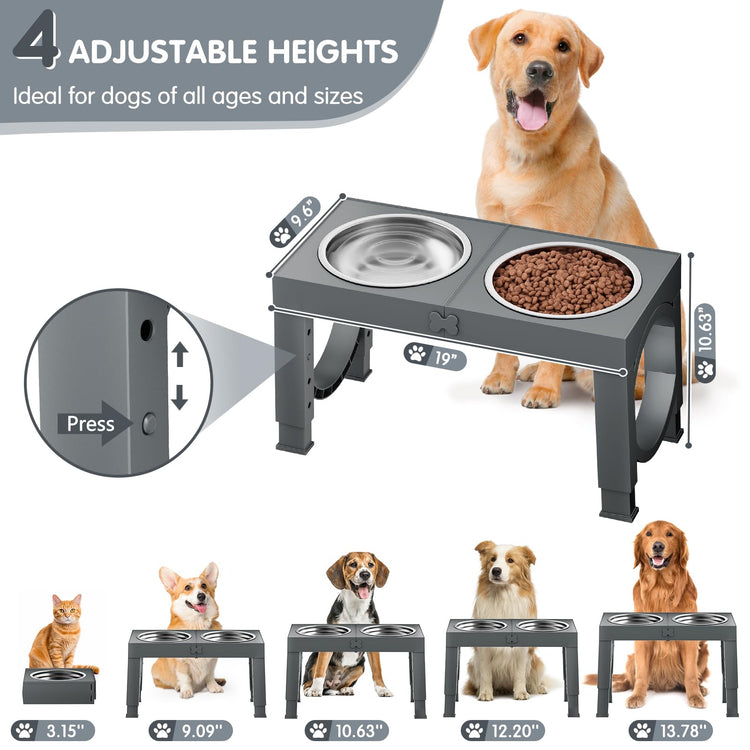 XIAZ Elevated Dog Bowls Large Breed Raised Dogs Bowl Stand Large/Medium Sized Dog Stainless Steel Food Water Bowl Stands 5 Heights Adjustable 9/11/12/14in Black Pet Feeder Dish Station
