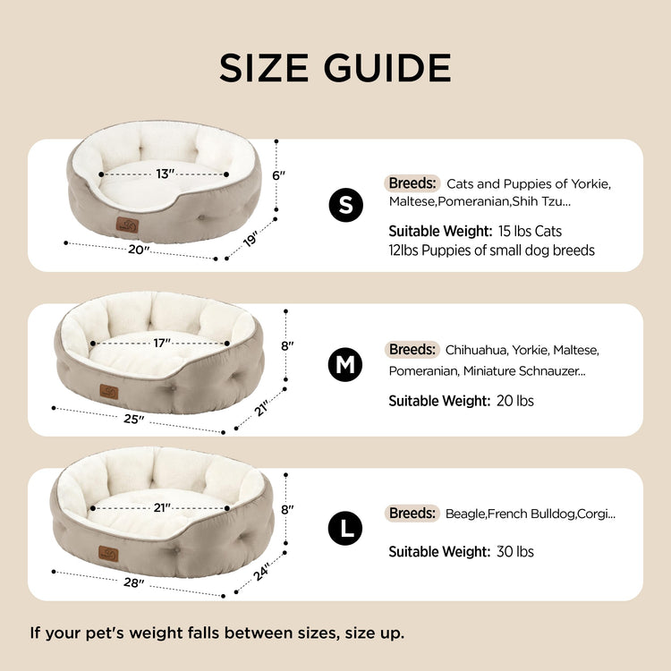 Bedsure Dog Beds for Small Dogs - Round Medium Cat Beds for Indoor Cats, Washable Pet Bed for Puppy and Kitten with Slip-Resistant Bottom, 25 Inches, Taupe