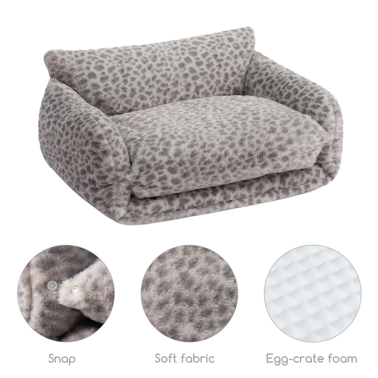 Hollypet Cat Bed Fluffy Plush Multifunctional Double-Layer Machine Washable Soft Warming Kitty Pet Couch Orthopedic Nest Beds for Small Cats Kitten and Dogs up to 13lbs, Khaki(25x20x13 inch)