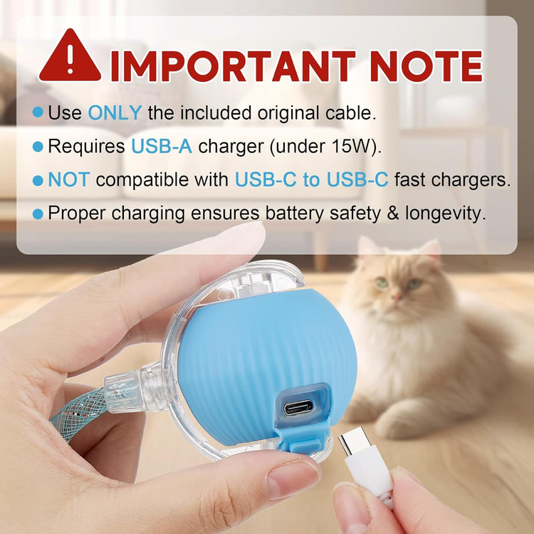 Interactive Cat Toys for Indoor Cats & Dogs, Agile Moving Cat Ball with Elastic Mesh Tail, Rechargeable Enrichment Toys, Smart Automatic Rolling Pet Ball Toys for Bored Indoor Dogs & Cats (Blue)