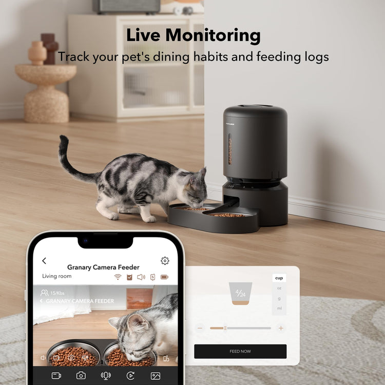 PETLIBRO Automatic Cat Feeder, Automatic Dog Food Dispenser with Freshness Preservation, 5L Timed Pet Feeders for Dry Food, Up to 6 Meals Per Day, Granary 5L Basic Button Type White