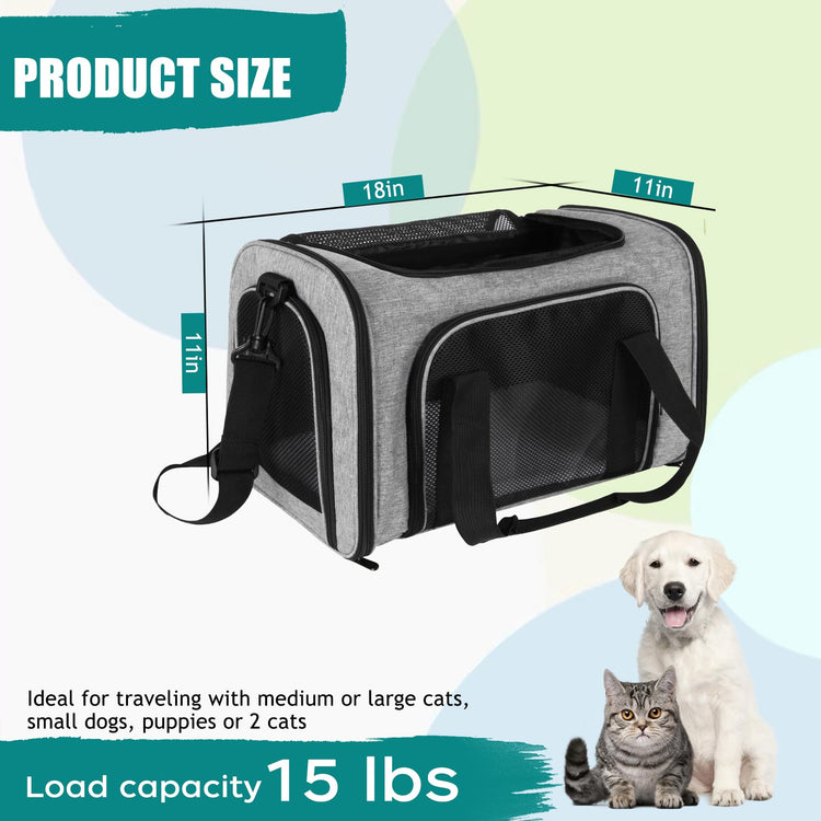 Cat, Dog Carrier for Small Medium Pet Carriers Up to15Lbs, Cats Carrier Soft- Sided Puppy Dogs Bag Portable Foldable Airline Approved Carrier Travel (Green 18 * 11 * 11)