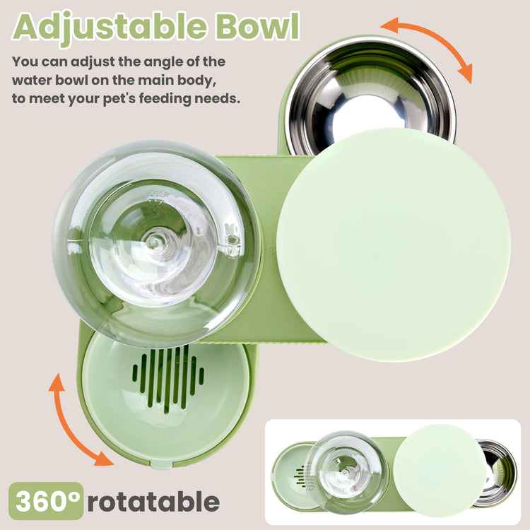 2 Pack Automatic Cat Feeder Stainless Steel Water Dispenser Gravity Food Feeder and Waterer Set with Pet Food Bowl for Small Medium Kitten Puppy Pets Large Capacity(Grey)