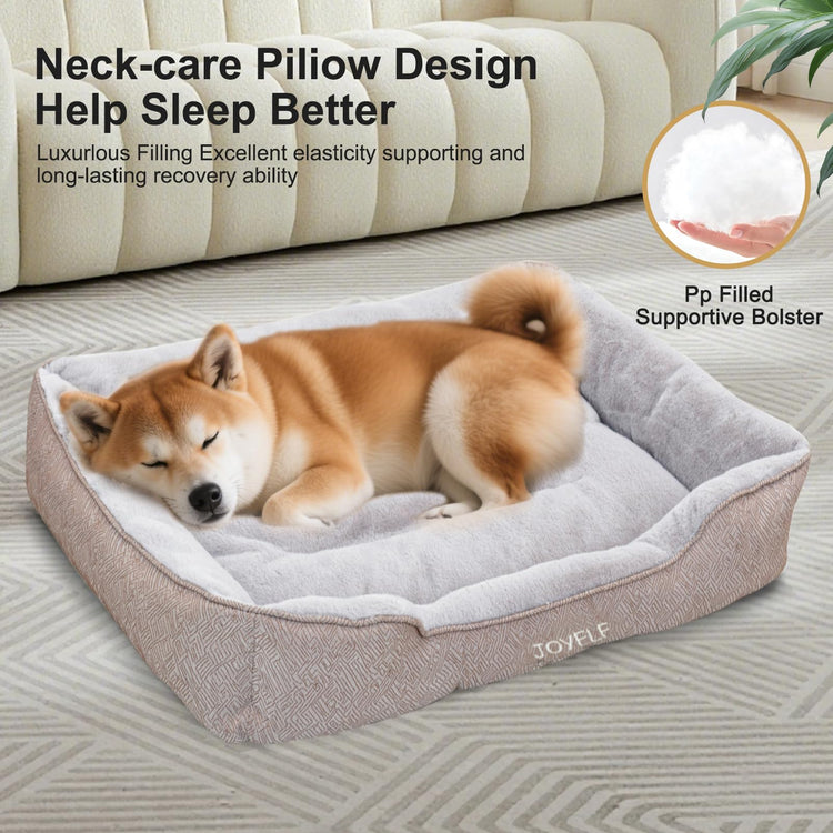 JOYELF Rectangle Dog Bed Calming Cat Bed Sofa, Cute Fluffy Pet Couch Bed for Medium Dogs and Cats - Medium(Upgraded Version)