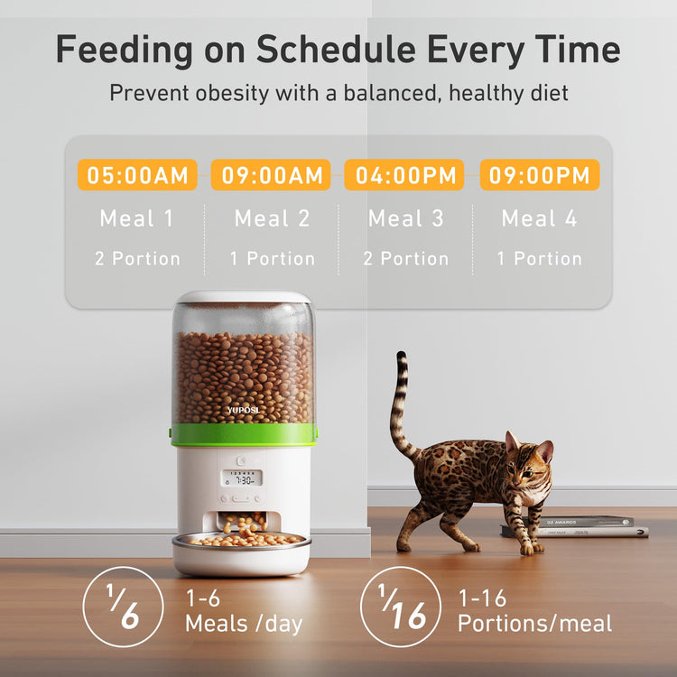 Yuposl Automatic Cat Feeders - 2L Cat Food Dispenser Easy to Use, Timed Automatic Pet Feeder with Over 180-day Battery Life, 1-6 Meals Dry Food Programmable Portion Control Also for Dogs
