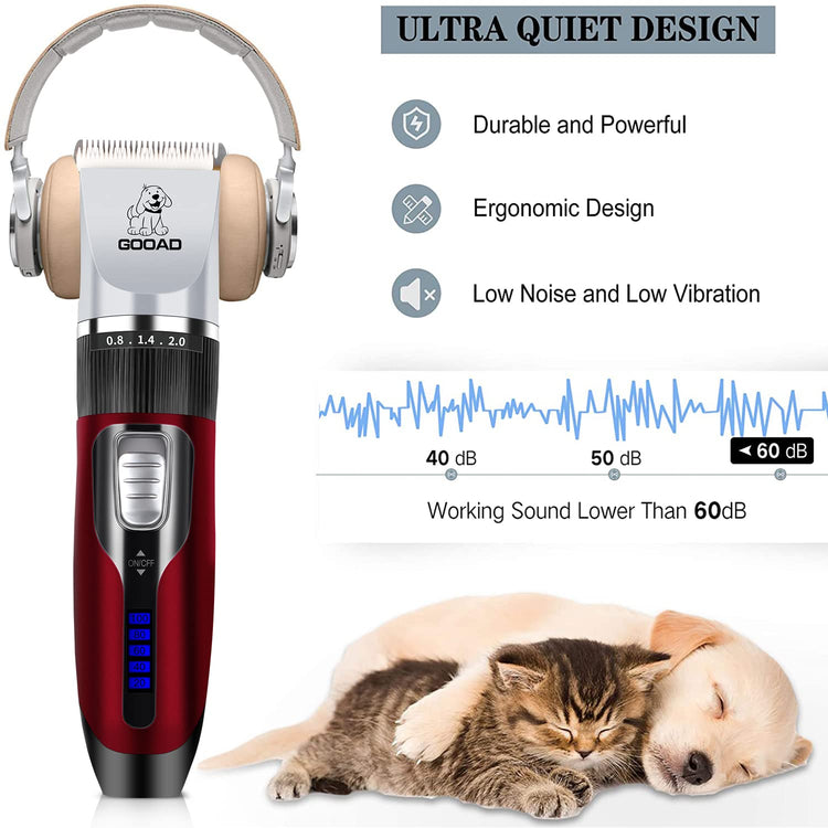 Dog Clippers for Grooming,Dog Grooming Kit for Heavy Thick Hair&Coats/Low Noise Rechargeable Cordless Hair Trimmer/Pet Shaver with Paw Trimmer for Small & Large Dogs Cats