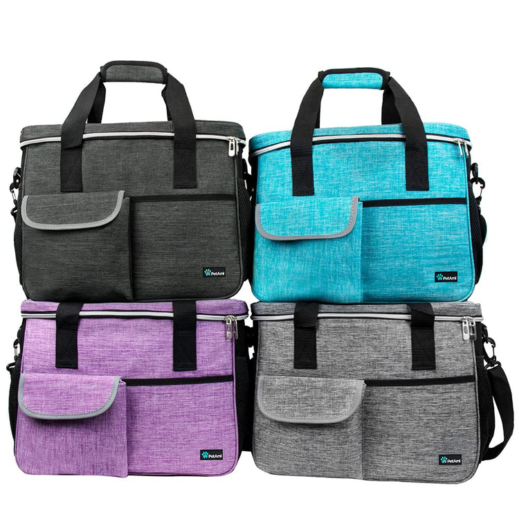 PetAmi Dog Travel Bag Organizer, Pet Travel Kit with 2 Food Containers & 2 Collapsible Dog Bowls, Pet Supplies Tote with Luggage Sleeve, Weekend Road Trip Camping Essentials, Dark Gray, Medium
