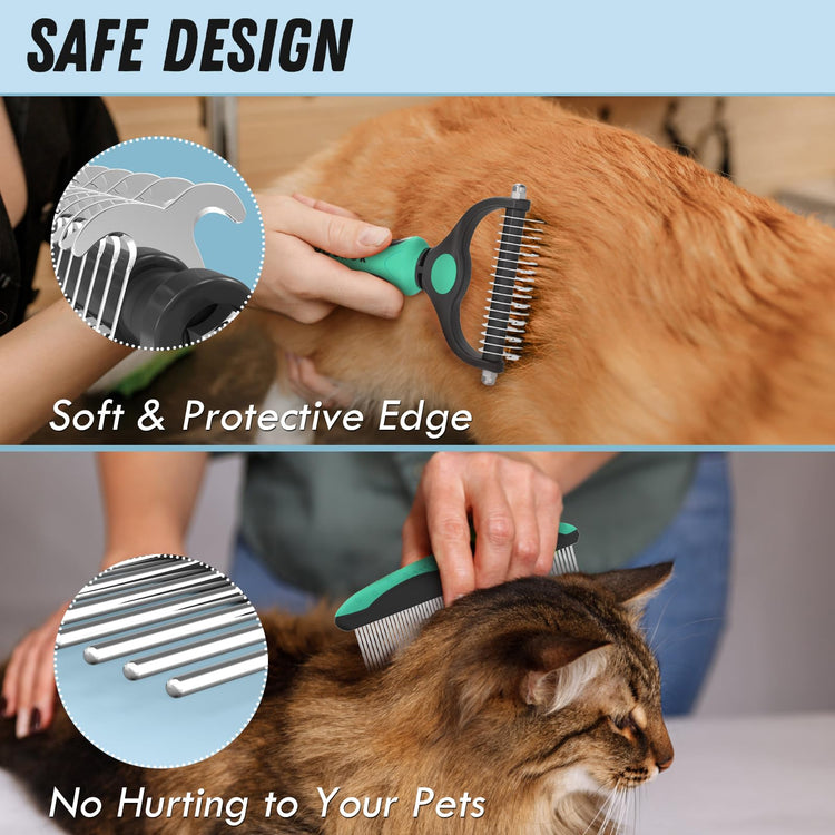 Docrok Pet Grooming Combo - Blue Deshedding Brush with Metal Comb for Detangling and Dematting Long, Matted Fur on Cats and Dogs