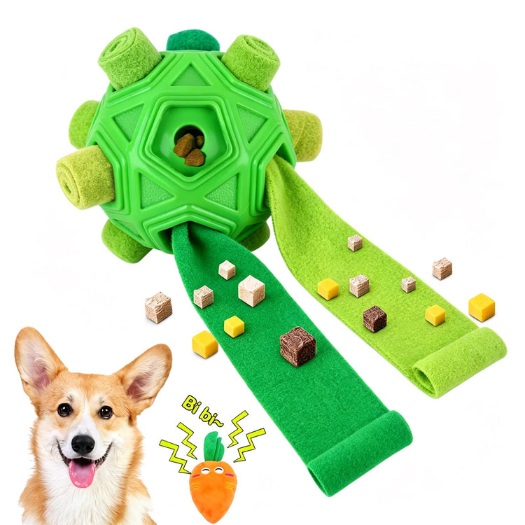 Dog Snuffle Ball-Interactive Puzzle Dog Toys Encourage Natural Foraging Skills Slow Feeder for Training and Stress Relief, Cloth Strip Hiding Food Chew Toys with Squeaky Carrot Toy for Any Size